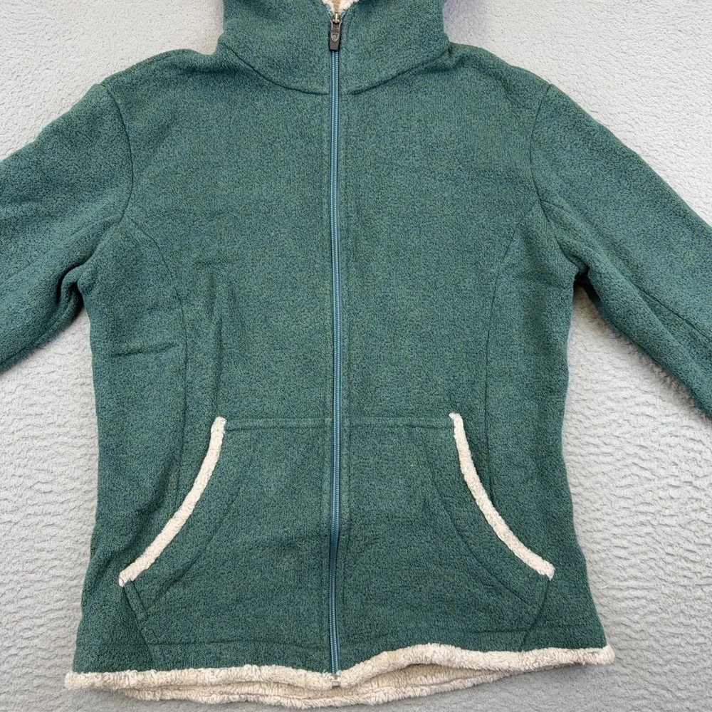 Kuhl Jacket Womens Medium Green Alfpaca Fleece Full Zip Hooded Sherpa Lined